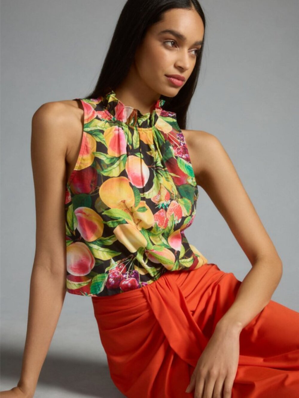 Anthropologie Maeve Poplin Ruffle Neck Halter Tank